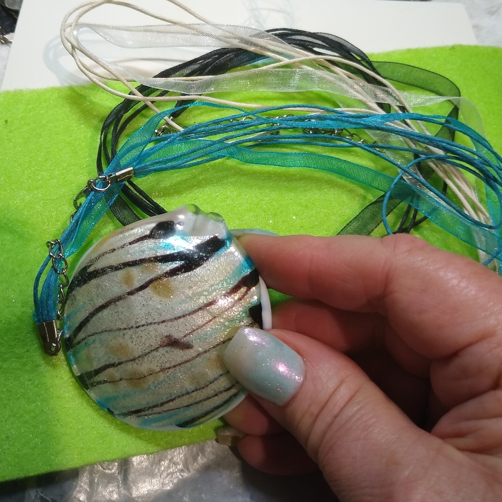Murano Glass Black & Turquoise Pendant